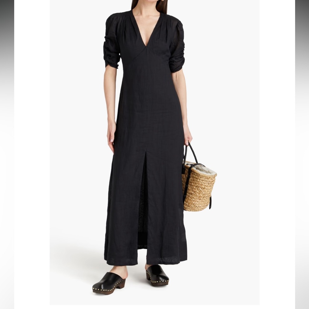 NWT FRAME Gahthered ramie-gauze maxi dress XL